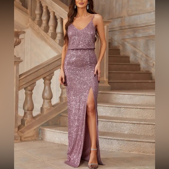 Luxe slit thigh party formal evening gown dress - Picture 2 of 7